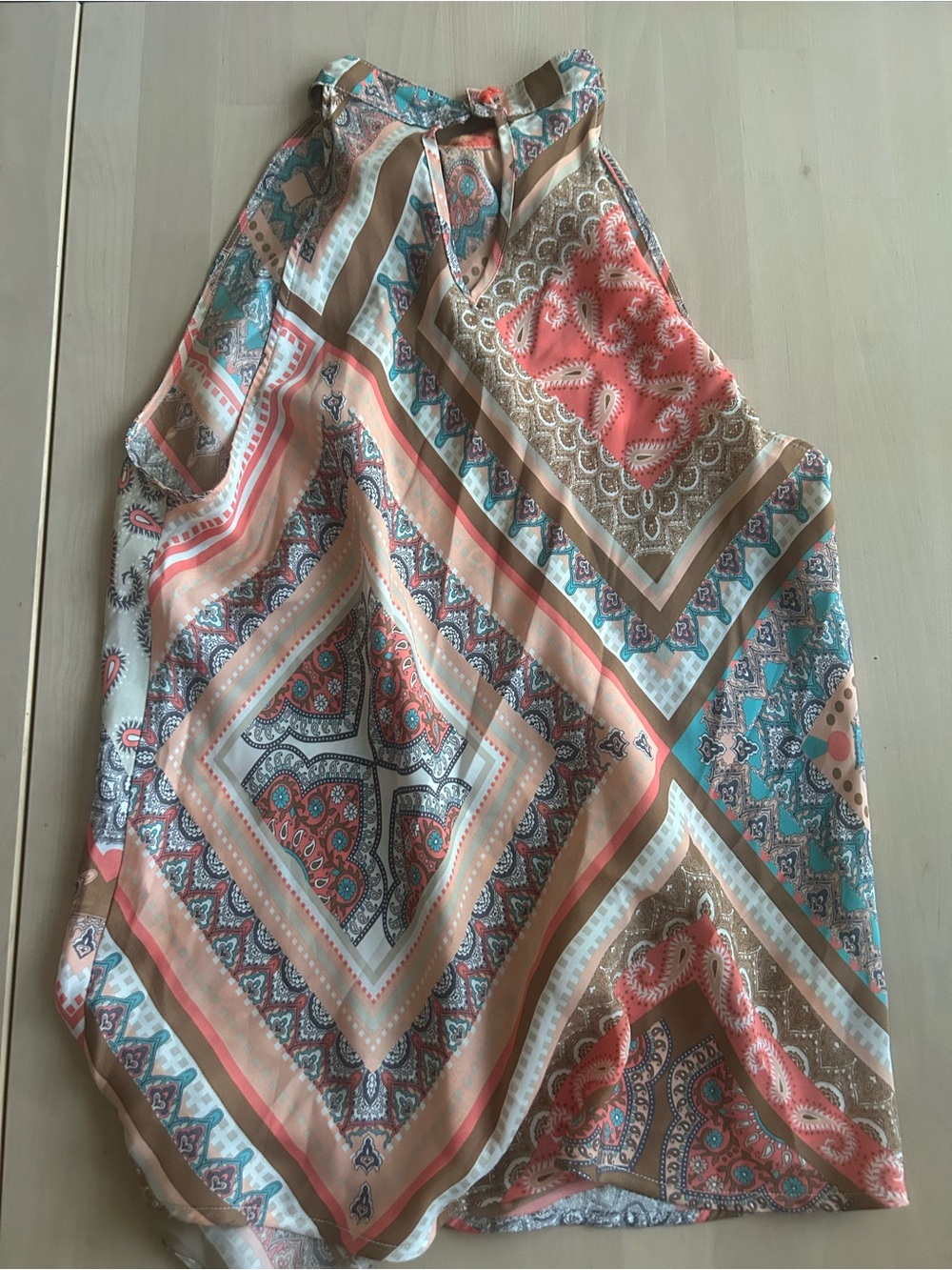 Promod Asymmetrical Midi Skirt in Coral, Teal & Tan